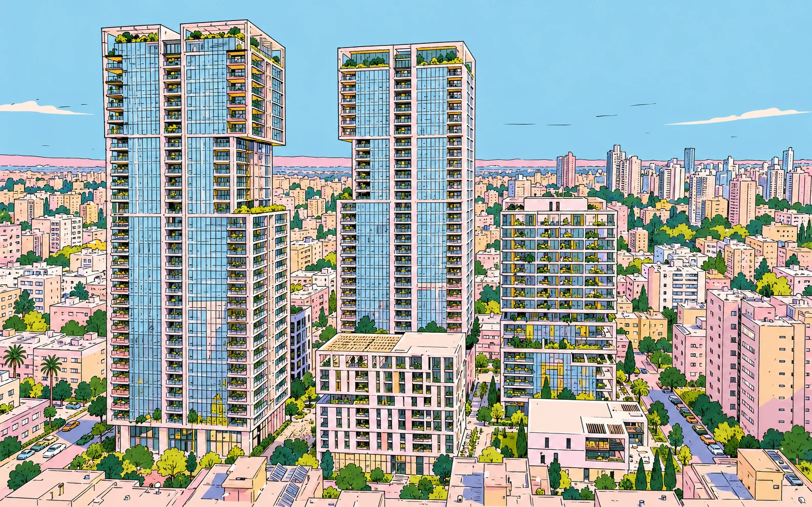 איור של פרויקט התחדשות עירונית של קרדן נדל״ן ברחוב אילת בחולון, בתכנון מילוסלבסקי אדריכלים